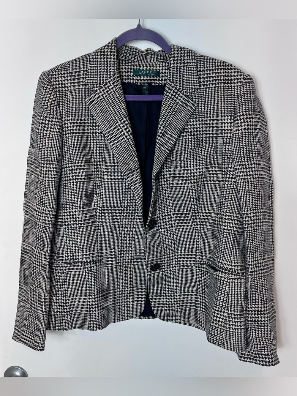 Lauren Ralph‎ Lauren Glen Houndstooth Plaid Linen Blazer Women 16 Sport Coat